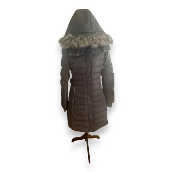 Sam Edelman Women's Down Puffer Coat Hooded Faux Fur Gray Small NWOT - Picture 5 of 7
